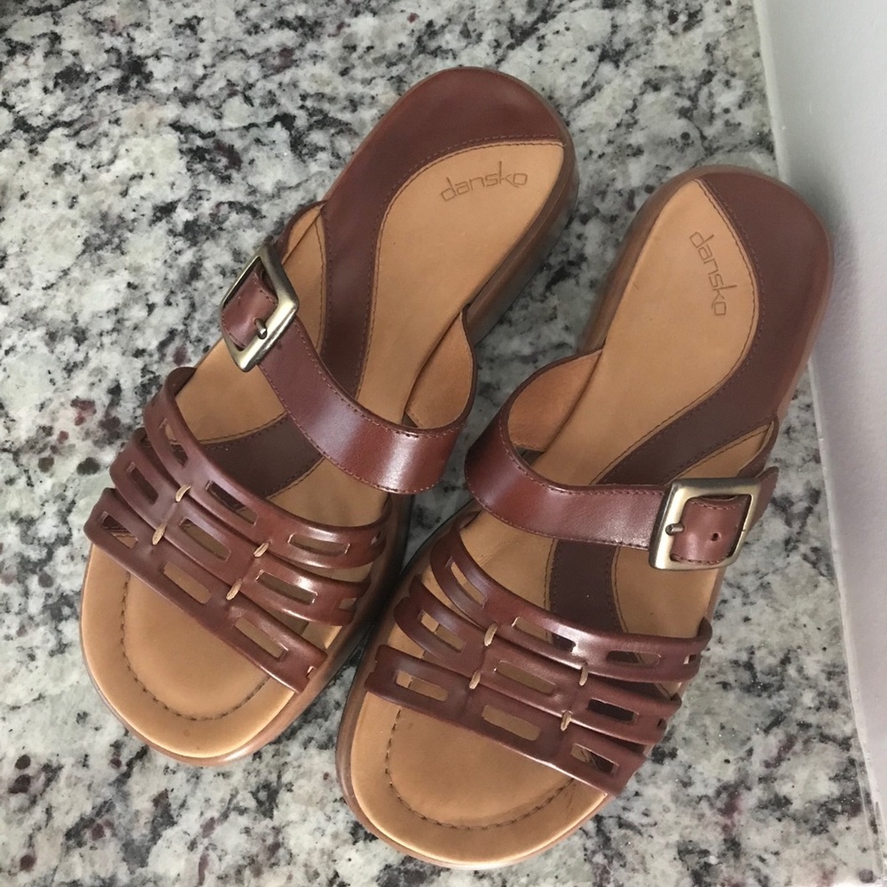 DANSKO brown leather strappy platform sandals